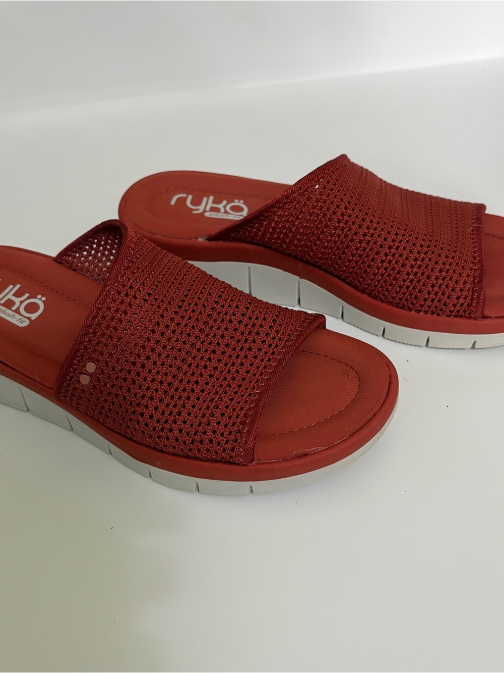Ryka Red Knit Slide Mules - Breathable Slip-On Comfort